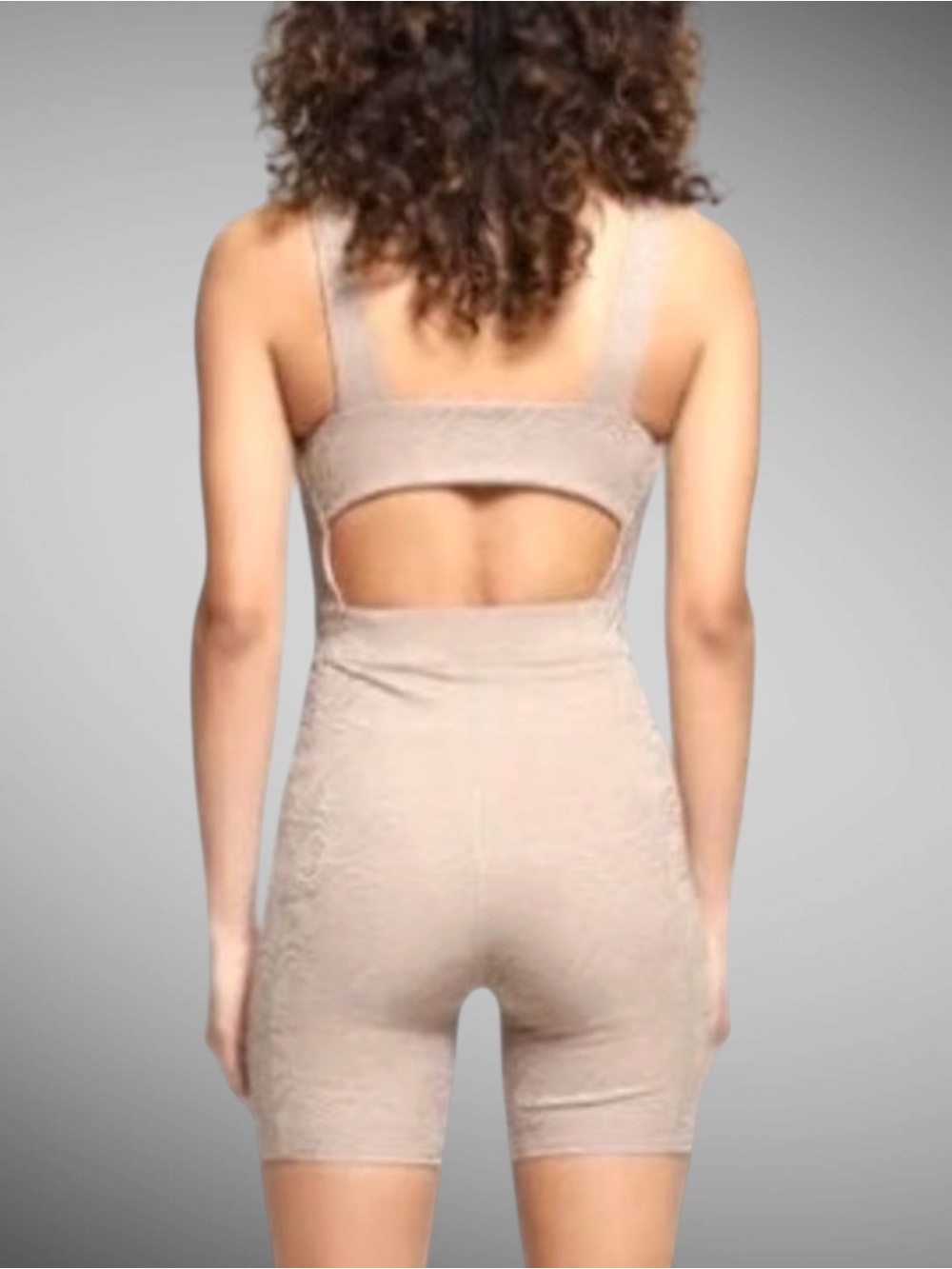 Twenty Montreal Beige Patterned Sculpting Bodysuit Romper Textured